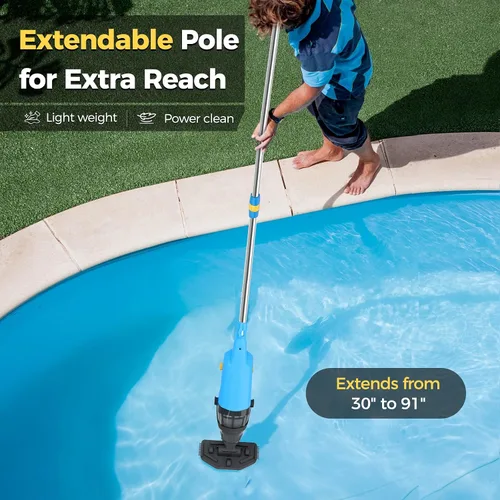 Miniatura 7 de Aspiradora inalámbrica para piscina sobre el suelo, aspiradora de piscina recargable con poste telescópico de 69 pulgadas, succión de 20 GPM, tiempo