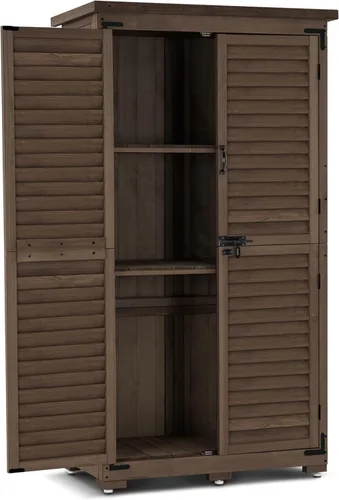 Miniatura 11 de MCombo - Cobertizo de almacenamiento para exterior, armario de almacenamiento de jardín, cobertizo vertical exterior con casilleros, armario