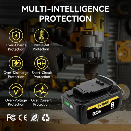 Miniatura 3 de 8.0Ah 20 voltios de repuesto para batería Dewalt 20V Max compatible con baterías Dewalt DCB200 DCB204 DCB206 DCB201 DCB203 DCB181 DCB180 paquete de 2
