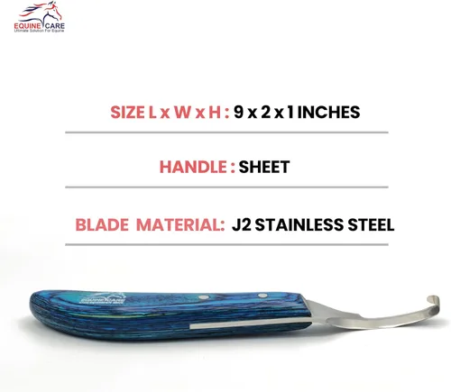 Miniatura 6 de Equine Care Cuchillo de pezuña para zurdos – Hoja de acero inoxidable J2 afilada de doble filo, mango ergonómico de hoja – Recortadora profesional