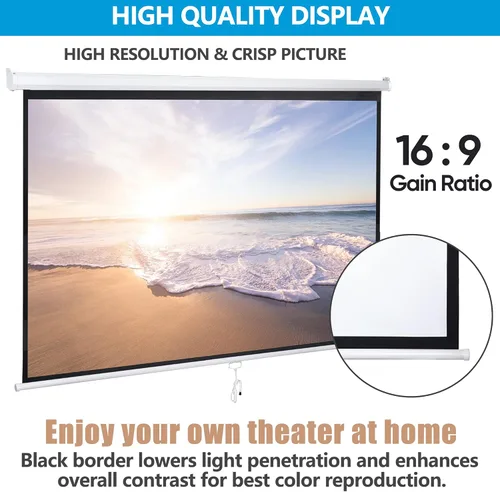 Miniatura 4 de SUPER DEAL 100'' 16:9 HD Pantalla de proyección plegable, no se arruga, portátil, pantalla de películas manual de extracción para cine en casa