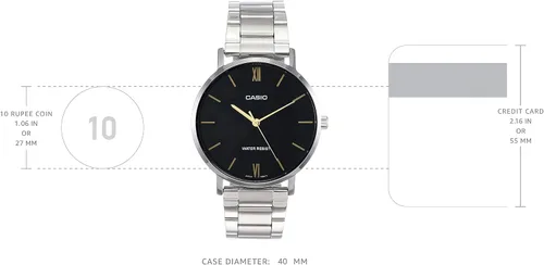 Miniatura 3 de Casio MTP-VT01D-1B Reloj analógico de 3 manos para hombre de acero inoxidable minimalista esfera negra
