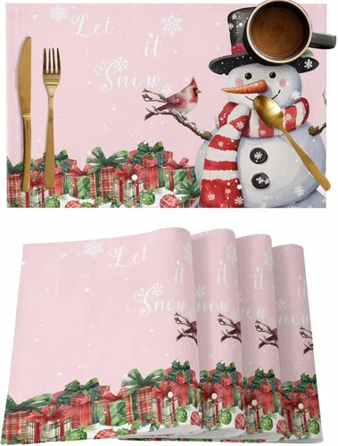 Miniatura 12 de Juego de 6 manteles individuales de bolas de Navidad para mesa de comedor, paño de lino de algodón para mesa cuadrada/rectangular/redonda