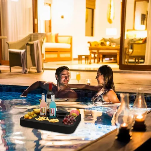 Miniatura 5 de Portavasos Flotante, Bandeja de Mesa de Refrigerios para Piscina, Playa, Fiesta o Jacuzzi Flotante - Barra de Servicio Versátil y Portátil