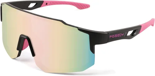 FEISEDY Gafas de sol deportivas para hombres, mujeres y adolescentes - Béisbol, ciclismo, ciclismo UV400 protección B2388 008-negro rosa