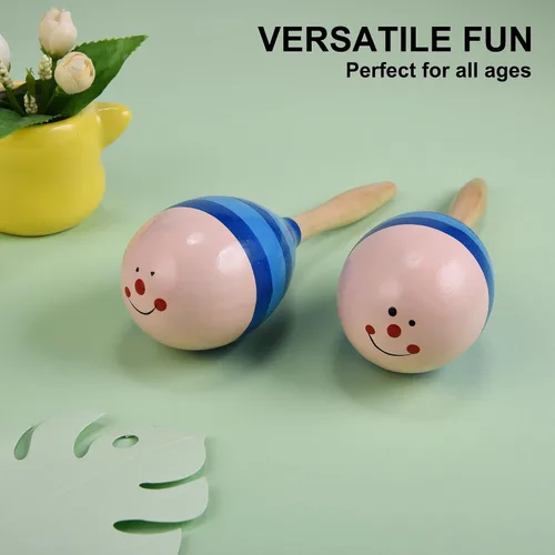 Miniatura 2 de Maracas para adultos y niños, 2 unidades de 9 pulgadas de maraca de madera para recuerdos de fiesta, color azul