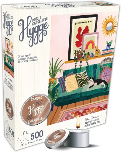 Miniatura 14 de Rompecabezas de 500 piezas para adultos Colección Hygge Gato en la Ventana Rhi James Tablero Azul y Vela de KI Puzzles