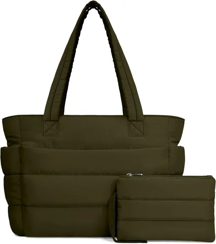 Miniatura 13 de TOPDesign Bolsa Tote Acolchada para Mujer, Bolso de Mano Ligero Inflado con Compartimentos, Bolsa de Hombro Acolchada para Trabajo, Viajes, Gimnasio