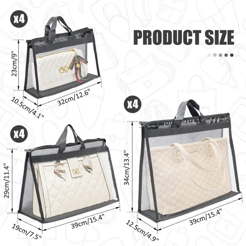 Miniatura 2 de 12 bolsas para el polvo para bolsos, bolsas de almacenamiento transparentes para mujeres, 3 tamaños, organizador de bolso, funda organizadora