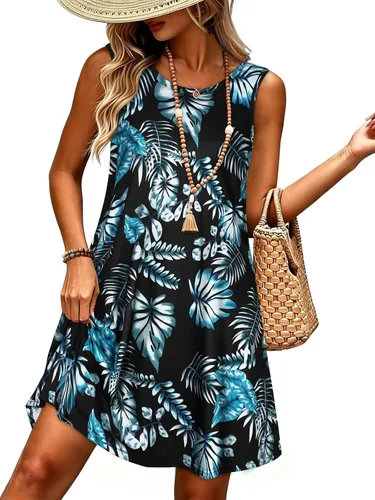 Miniatura 52 de elescat Vestidos de verano para mujer 2025, vestido casual de playa sin mangas con estampado floral, tipo camiseta, suelto y con bolsillos