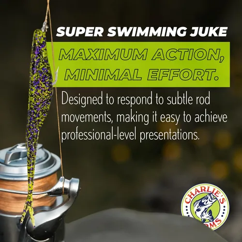 Miniatura 2 de Charlie's Worms Cebo de pesca artificial, súper juke de natación de agua dulce y salada, señuelos de pesca perfumados suave cebo 8 unidades Rojo