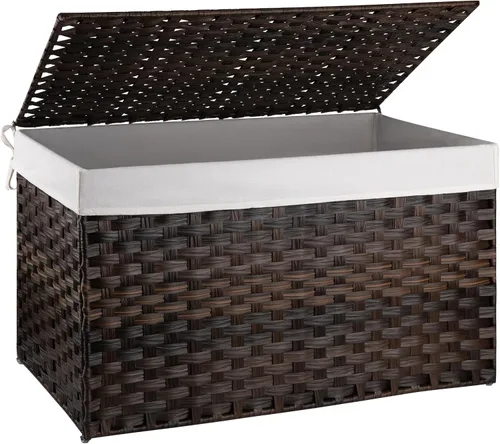Miniatura 9 de OIAHOMY Cesta de Almacenamiento Grande con Tapa, 42.3 Galones (160L) Cesta para Mantas con Bolsa de Forro Extraíble, Cesto de Mimbre con Asa, Gris