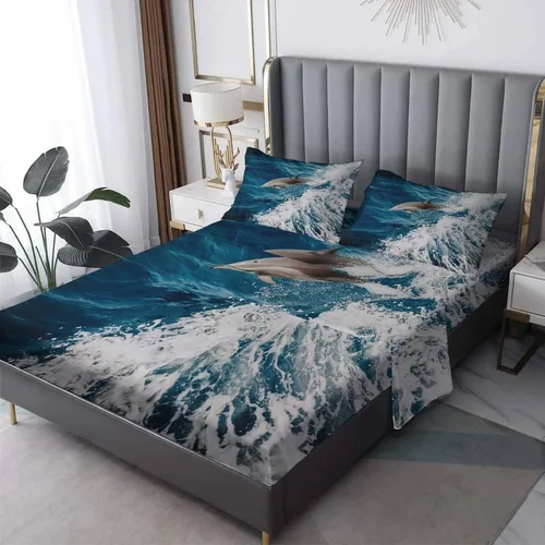 Miniatura 8 de Dolphin Sheets - Juego de sábanas de tamaño individual, sábanas de microfibra suave con bolsillo profundo, sábanas y fundas de almohada estampadas