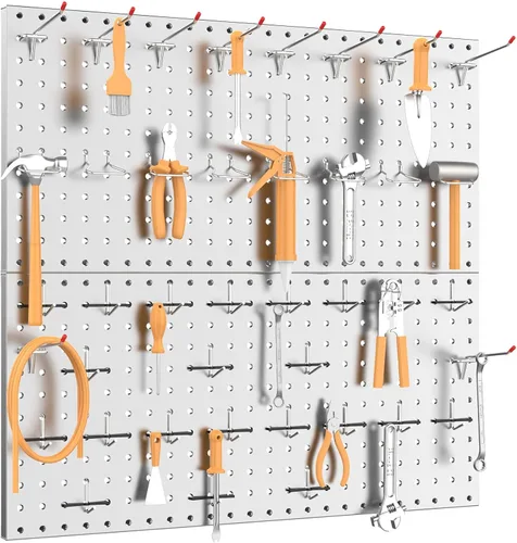 Miniatura 2 de TORACK Organizador de herramientas de pared de metal de 24 x 24 pulgadas o 12 x 48 pulgadas, 70 piezas de tablero de clavijas de almacenamiento