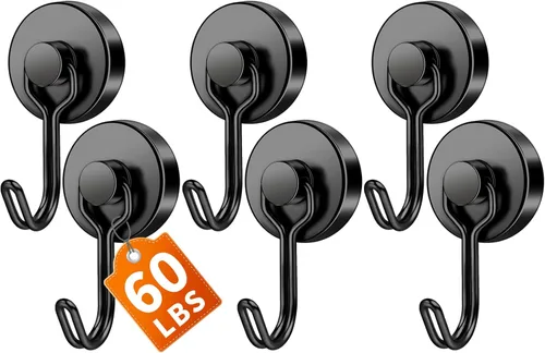 Miniatura 26 de FINDMAG Ganchos magnéticos giratorios de 60 libras, paquete de 4 ganchos magnéticos de neodimio resistentes, ganchos magnéticos fuertes para colgar