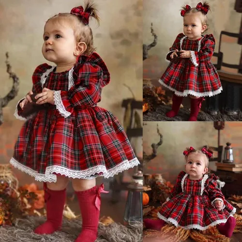 Miniatura 2 de B30 - Vestido de princesa con estampado de encaje para bebé y niña ropa para bebé Rojo 6-12 meses