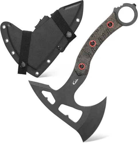 Miniatura 8 de C1391 Hacha de camping Hacha de campamento, hoja de acero DC53 con mango de Micarta Hacha de supervivencia para uso en el bosque con fundas de Kydex