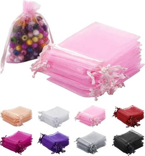 100 bolsas de organza rosa, bolsas de regalo con cordón transparente de 2 x 3 pulgadas para joyas, aretes, bodas, fiestas, recuerdos de Navidad,