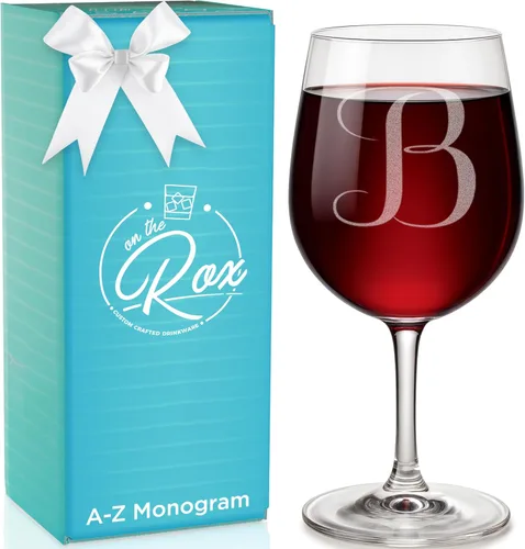 Miniatura 25 de Regalos de vino con monograma A-Z para mujer, copa de vino personalizada grabada de 12.75 onzas, regalos divertidos con monograma para amantes
