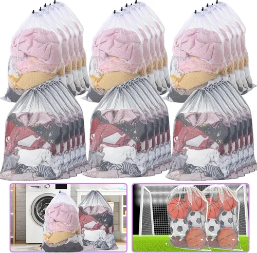 Miniatura 8 de Berlune Bolsas grandes de malla para lavandería, 24 x 36 pulgadas, juego de lavado a granel con cordón para uso comercial, dormitorios, alquileres