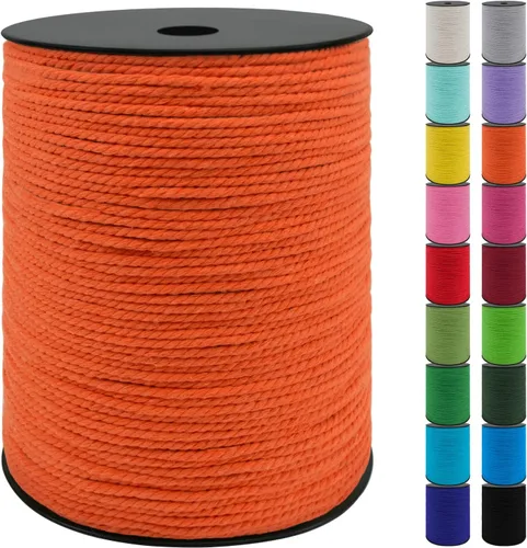 Miniatura 23 de JeogYong Cordón de macramé de 8mm, cuerda de lana de macramé de algodón natural de 131 pies, cordón de algodón trenzado de 3 hebras, hilo de macramé