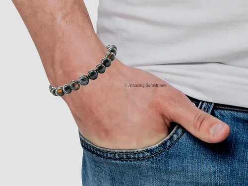 Miniatura 183 de Amazing Gemstone Pulsera de cristal para mujeres y hombres, pulsera de cristal curativo de protección, pulsera elástica con cuentas de piedras