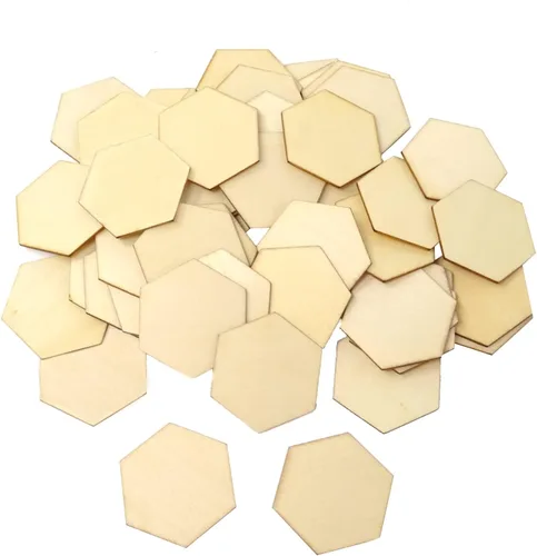 Honbay 50 piezas de 1.57 pulgadas hexagonales en blanco sin terminar rebanadas de madera para manualidades, decoración del hogar, juegos, educación
