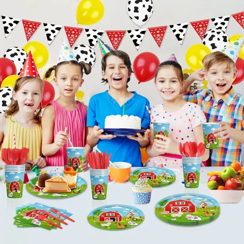 Miniatura 5 de 150 piezas de decoración de fiesta de cumpleaños de animales de granja, platos de granja, vajilla, granero, suministros para fiesta de cumpleaños
