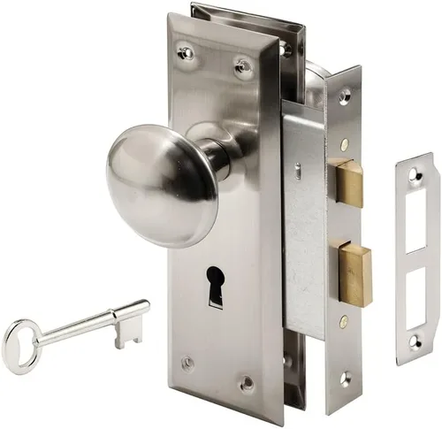 Miniatura 3 de Prime-Line E 2495 Mortise, conjunto de cerradura, con llave, perilla de bronce clásica