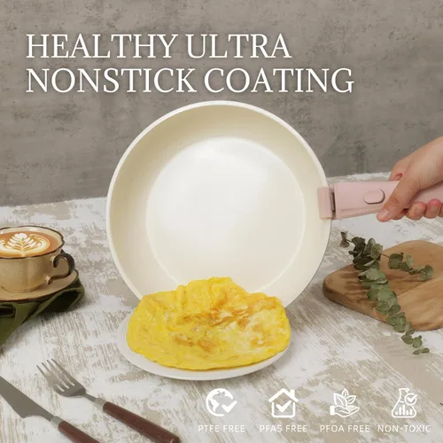 Miniatura 3 de Juego de utensilios de cocina de cerámica antiadherentes, 8 piezas, juego de ollas y sartenes, mango desmontable, juego de cocina de inducción