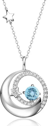 FANCIME Collares de piedra natal para mujer, plata de ley 925, collar con colgante de luna y estrella, joyería fina, cumpleaños, aniversario, día de