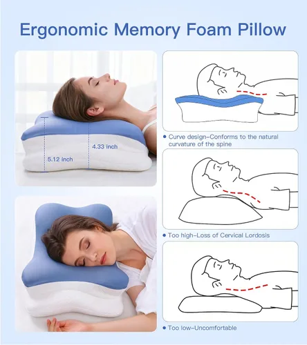 Miniatura 4 de Almohada cervical para el cuello para aliviar el dolor, almohada ergonómica para dormir de lado para dormir, almohadas de espuma viscoelástica