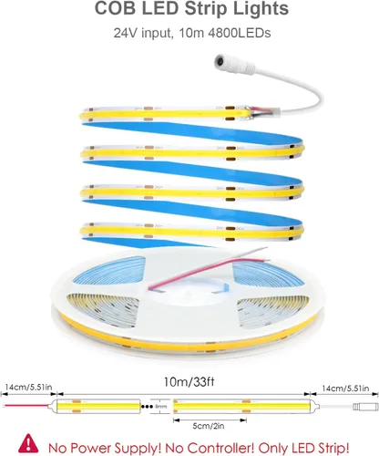 Miniatura 2 de ALITOVE Tira de Luces LED COB de 24V Blanco Luz de Día 32.8ft 6500K Súper Brillante Cortable Tiras de Luces LED 480leds/M CRI90+ Cinta de Luz LED