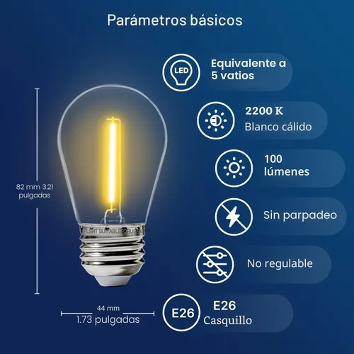 Miniatura 2 de Paquete de 15 bombillas LED de repuesto para exteriores FLSNT para luces de cadena, bombillas colgantes LED S14 para patio, jardín, base E26, 2200 K