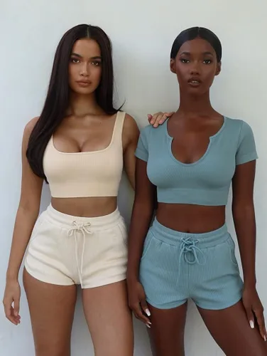 Miniatura 6 de GXIN Conjunto de 3 piezas de entrenamiento acanalado sin costuras para mujer, camiseta de manga corta para yoga, brasier deportivo sexy + camiseta