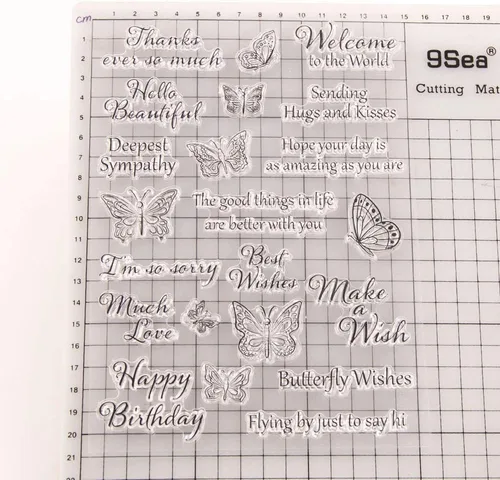 Miniatura 7 de Sellos transparentes de mariposas con sentimientos, diseño de palabras de felicitación de mariposa, sellos transparentes para decoración de tarjetas