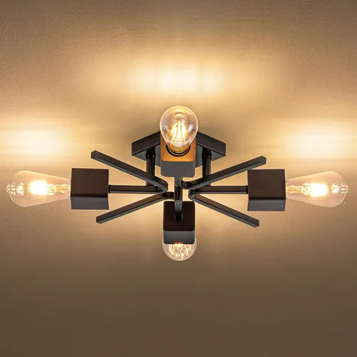 Miniatura 13 de 4 Luces Estilo Granja Sputnik Accesorios de Iluminación Accesorios de Techo Negro Industrial Lámpara Empotrada de Montaje al Ras Accesorio de Luz