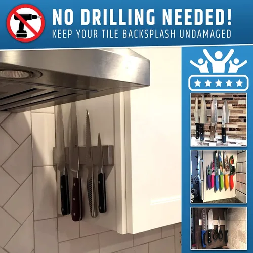 Miniatura 6 de Adhesivo fuerte (sin taladro) Soporte magnético para cuchillos para pared, tira profesional de cuchillos de 10 pulgadas, no necesita tornillos