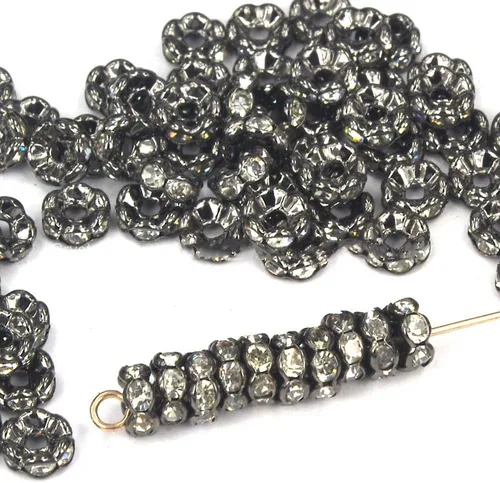 Miniatura 2 de Calidad rubyca 100pcs Checa vidrio Gunmetal Negro Ronda y Wavy Rondelle Spacer