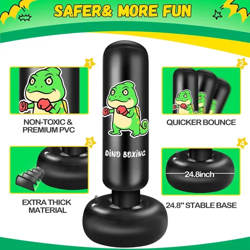 Miniatura 4 de Saco de boxeo inflable para niños, saco de boxeo para niños de 65 pulgadas con guantes para niños y niñas, juego de boxeo para practicar karate