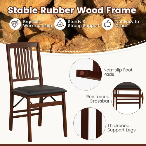 Miniatura 6 de GOFLAME Juego de 2 sillas de comedor plegables tapizadas de piel sintética con asiento acolchado y patas de madera de goma, sillas plegables sin