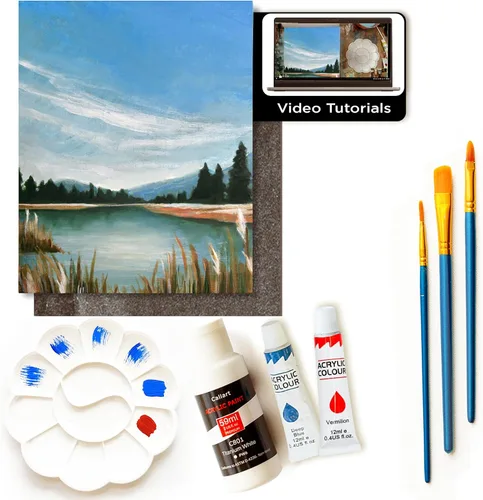 Miniatura 2 de Painting4Real Kit de clase de pintura de bricolaje para adultos con tutoriales en video: Aprende a pintar Amber Lake - Cómo pintar con acrílicos
