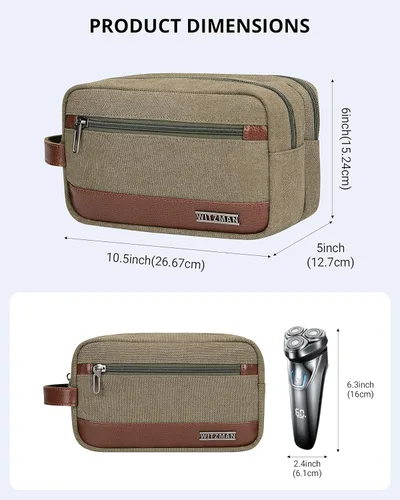 Miniatura 3 de WITZMAN Neceser de lona para hombre, organizador de kit de Dopp colgante, resistente al agua, bolsa de artículos de tocador de viaje, bolsa de baño