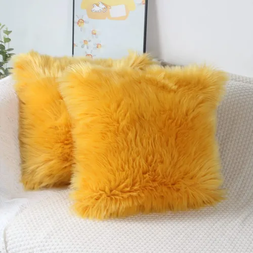 Miniatura 12 de OYIMUA Juego de 2 fundas de almohada decorativas esponjosas de 18 x 18 pulgadas, fundas de almohada lujosas de piel sintética de granja
