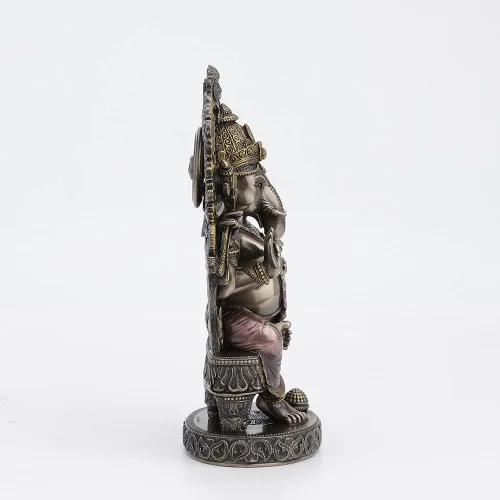 Miniatura 6 de Veronese Design 10 1/4 pulgadas de alto Lord Ganesha sentado en el trono con arco del templo elefante hindú Dios Fortuna Estatua de resina bronceada