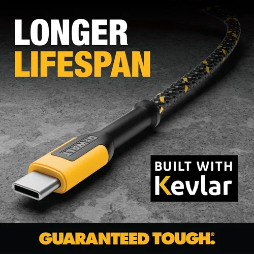 Miniatura 2 de DEWALT Cable USB C resistente, cable de carga USB A a tipo C de nailon trenzado de alta calidad, carga rápida para iPhone 17/16/15, Samsung Galaxy