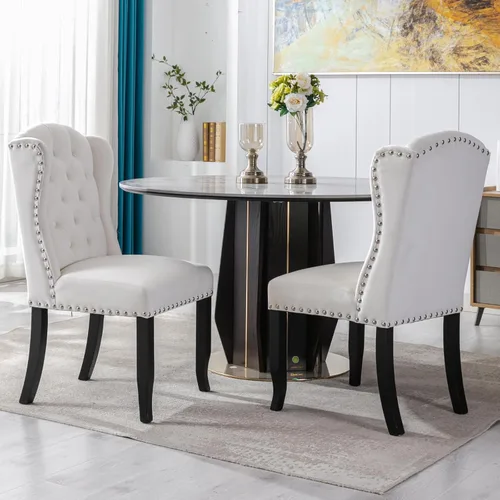 Miniatura 18 de Ya-Home Juego de 2 sillas de comedor copetudas, sillas de comedor tapizadas de lino, sillas de comedor modernas de mediados de siglo con adornos