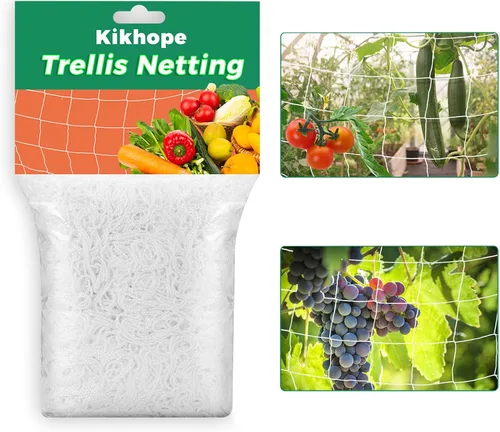 Kikhope Red de enrejado, malla de poliéster resistente de 5 x 15 pies, red de malla cuadrada para plantas trepadoras, frutas, verduras, vides,