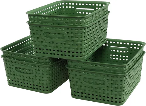 Miniatura 9 de Cesta de almacenamiento de plástico tejido, 10.03 x 7.55 x 4.09 pulgadas, juego de 6, verde