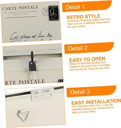 Miniatura 8 de DOITOOL Buzón de correo para decoración de puerta delantera, montaje en pared, caja fuerte, decoración al aire libre, paquete de bloqueo grande